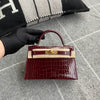 MINI KELLY II (20) SHINY (LISSE) MISSISSIPPIENSIS ALLIGATOR LEATHER BORDEAUX WITH GOLD HARDWARE (GHW)