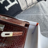 KELLY POCHETTE SHINY (LISSE) MISSISSIPPIENSIS ALLIGATOR LEATHER BORDEAUX WITH PALLADIUM HARDWARE (PHW)