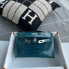 KELLY POCHETTE SHINY (LISSE) MISSISSIPPIENSIS ALLIGATOR LEATHER BLEU IZMIR WITH PALLADIUM HARDWARE (PHW)