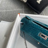 KELLY POCHETTE SHINY (LISSE) MISSISSIPPIENSIS ALLIGATOR LEATHER BLEU IZMIR WITH PALLADIUM HARDWARE (PHW)