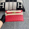 KELLY POCHETTE OSTRICH LEATHER ROUGE VIF WITH GOLD HARDWARE (GHW)