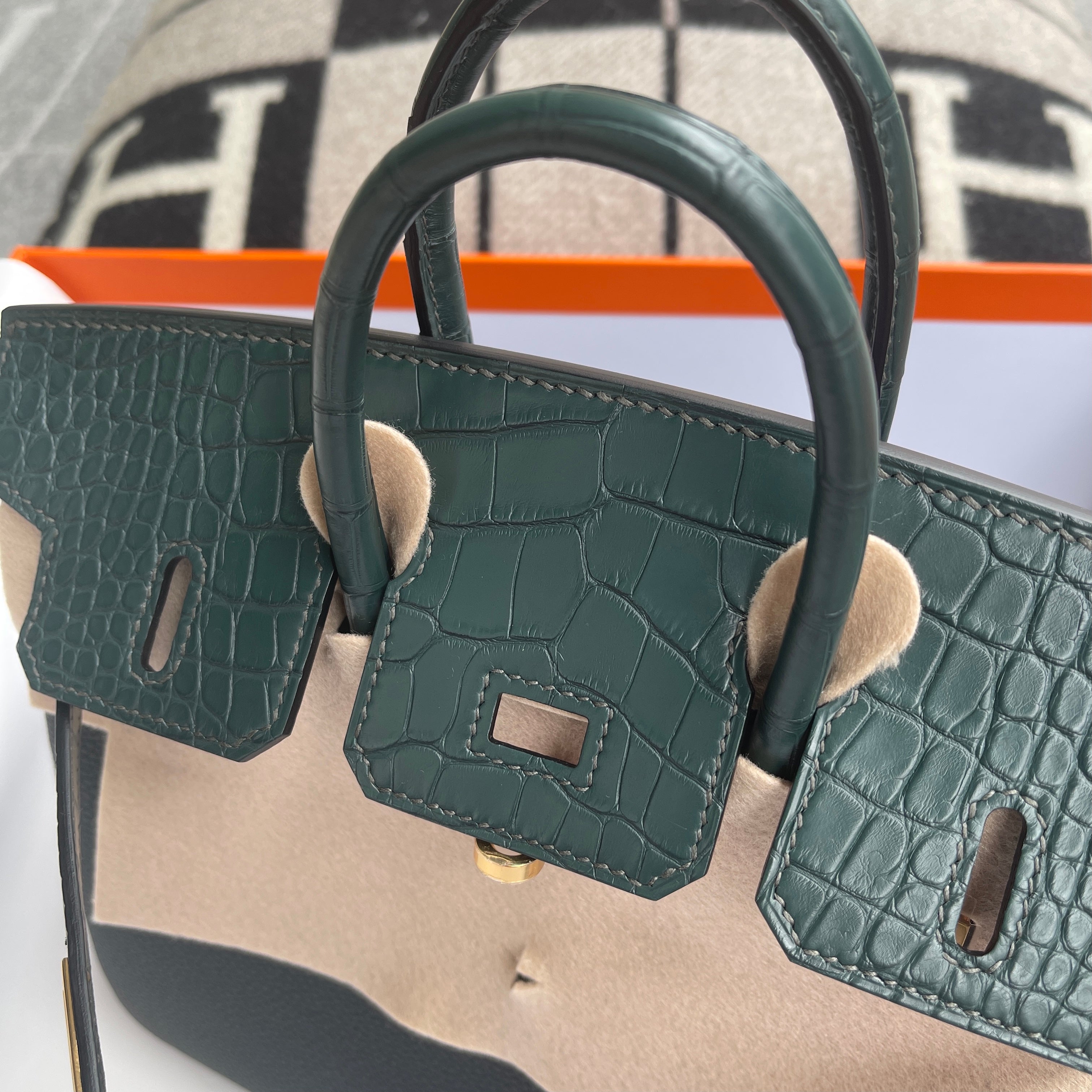 BIRKIN 25 TOUCH MATTE MISSISSIPPIENSIS ALLIGATOR LEATHER & TOGO LEATHER VERT CYPRES WITH GOLD HARDWARE (GHW)