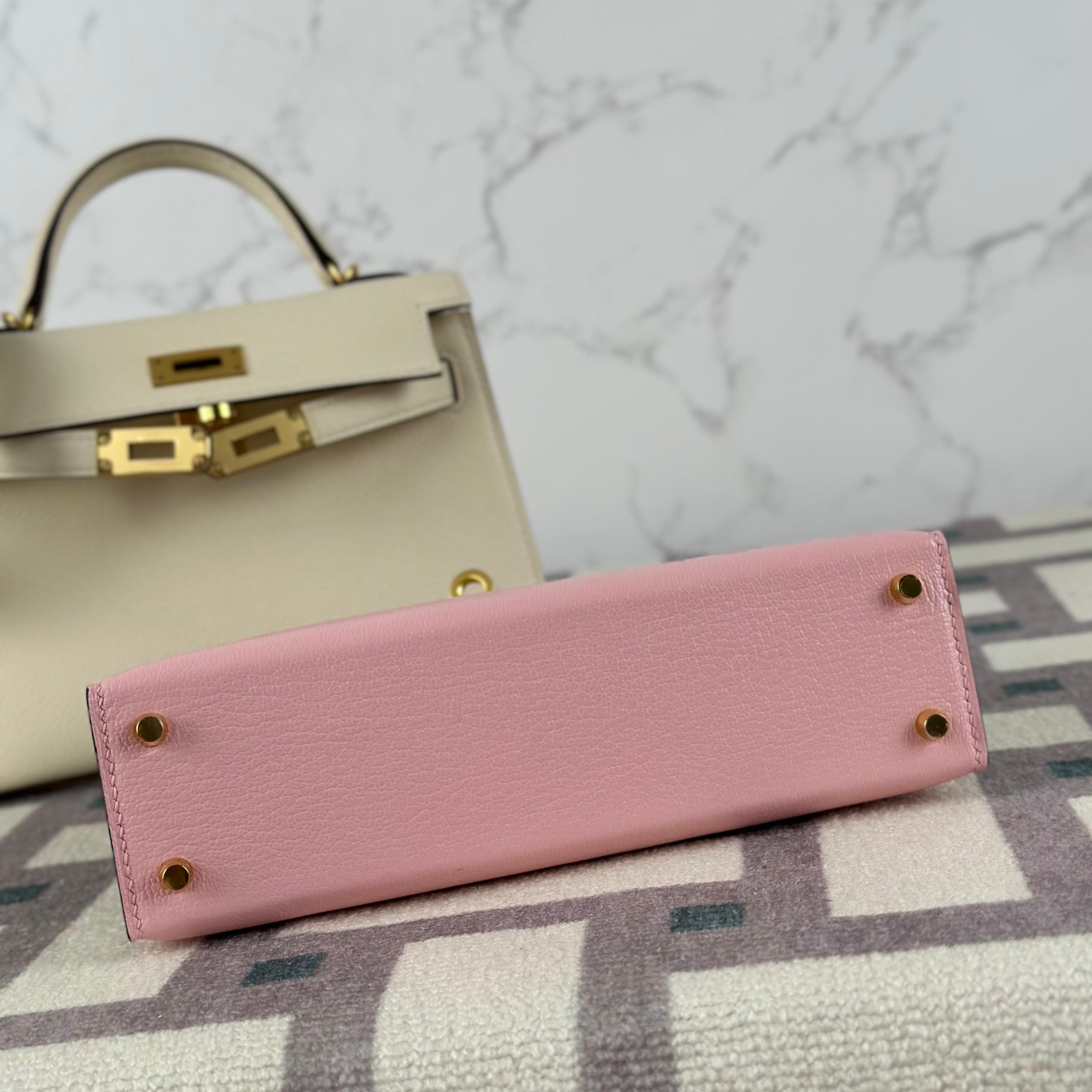 MINI KELLY II (20) CHEVRE LEATHER HSS ROSE SAKURA & GRIS PERLE WITH GOLD HARDWARE (GHW)