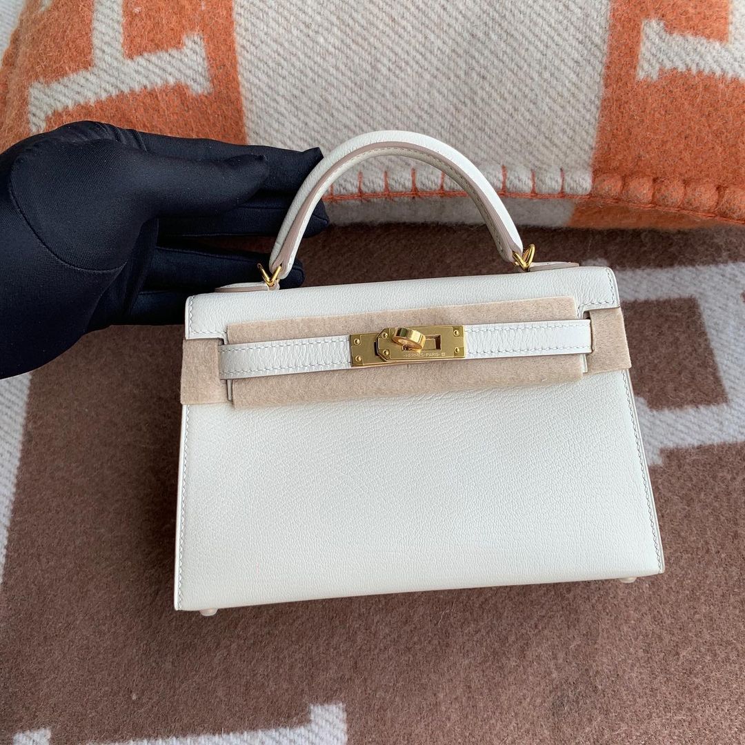 MINI KELLY II (20) CHEVRE LEATHER BLANC (WHITE) WITH GOLD HARDWARE (GHW)