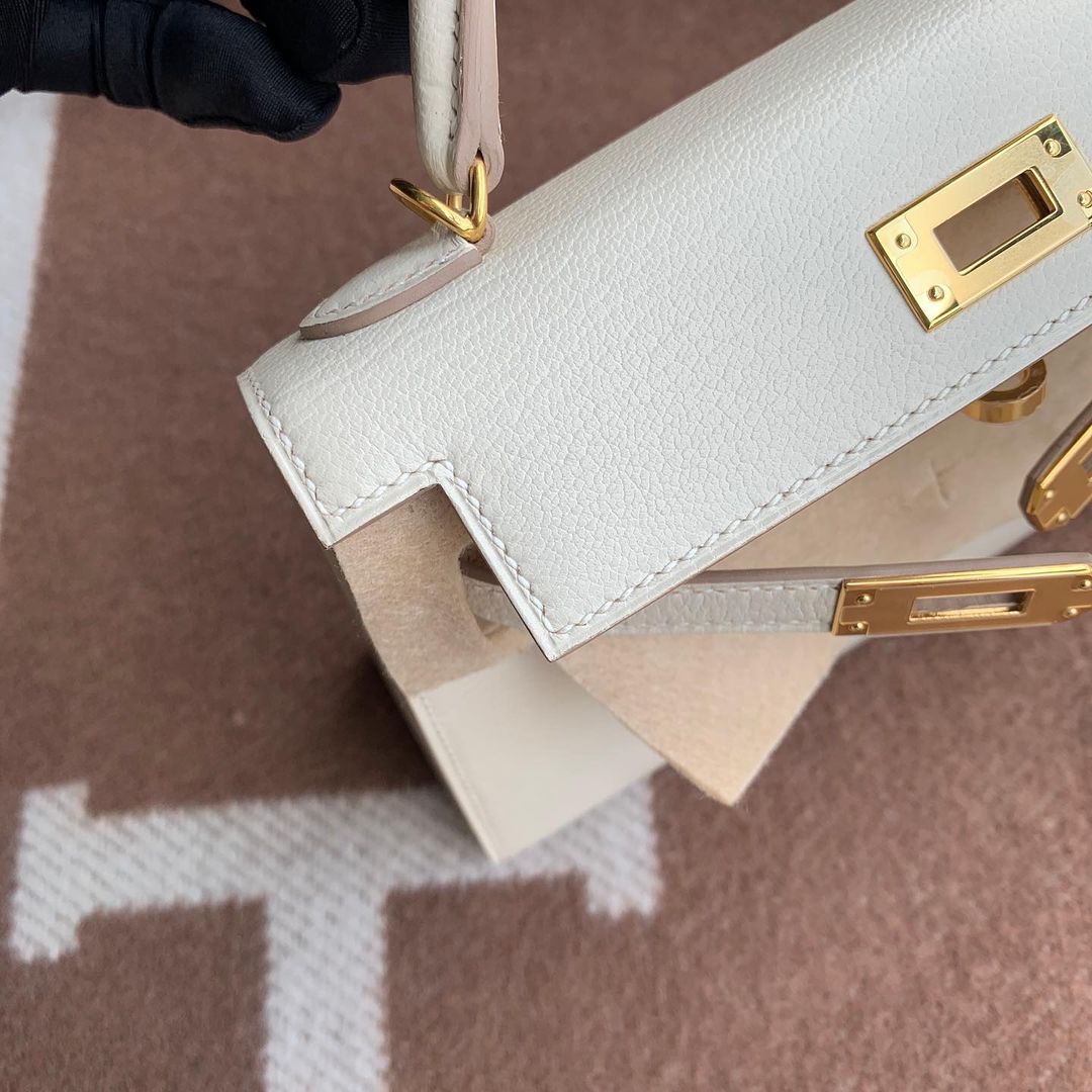 MINI KELLY II (20) CHEVRE LEATHER BLANC (WHITE) WITH GOLD HARDWARE (GHW)