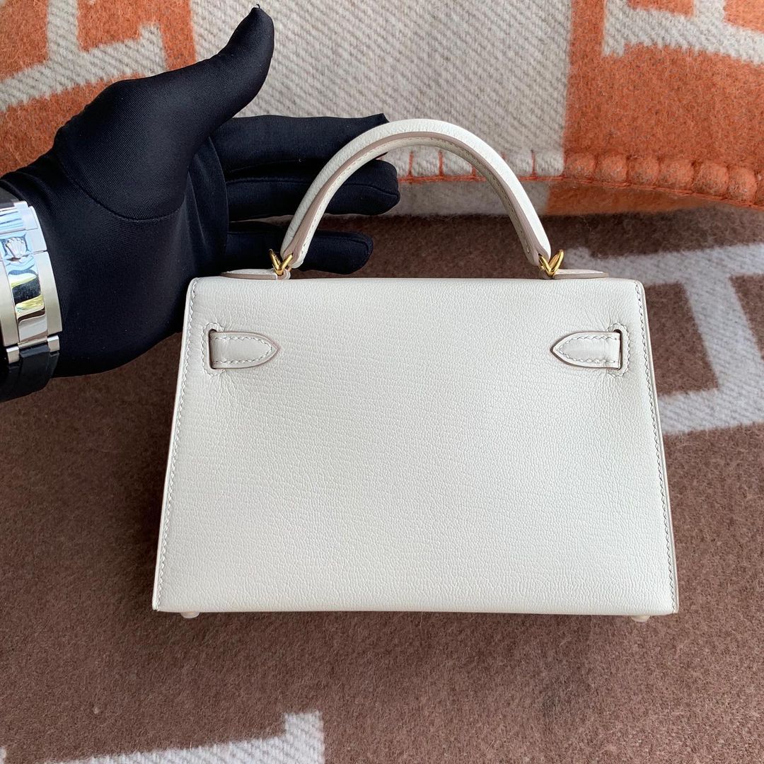 MINI KELLY II (20) CHEVRE LEATHER BLANC (WHITE) WITH GOLD HARDWARE (GHW)