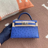 MINI KELLY II (20) OSTRICH LEATHER BLEU ZELLIGE WITH PALLADIUM HARDWARE (PHW)