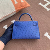 MINI KELLY II (20) OSTRICH LEATHER BLEU ZELLIGE WITH PALLADIUM HARDWARE (PHW)