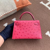 MINI KELLY II (20) OSTRICH LEATHER ROSE EXTREME WITH PALLADIUM HARDWARE (PHW)