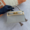 MINI KELLY II (20) MATTE MISSISSIPPIENSIS ALLIGATOR LEATHER GRIS PERLE WITH GOLD HARDWARE (GHW)