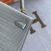 MINI KELLY II (20) MATTE MISSISSIPPIENSIS ALLIGATOR LEATHER GRIS PERLE WITH GOLD HARDWARE (GHW)