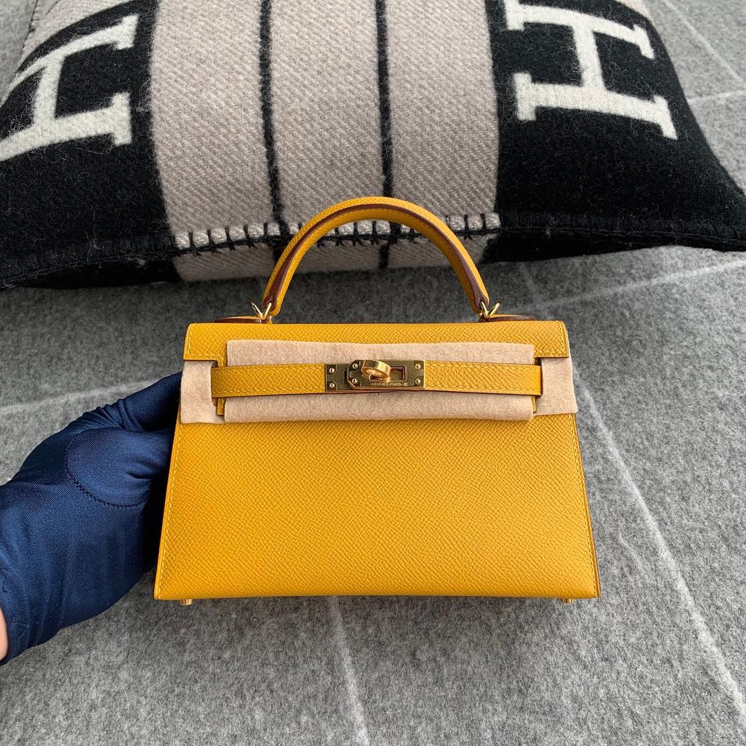 MINI KELLY II (20) EPSOM LEATHER JAUNE AMBRE WITH GOLD HARDWARE (GHW)