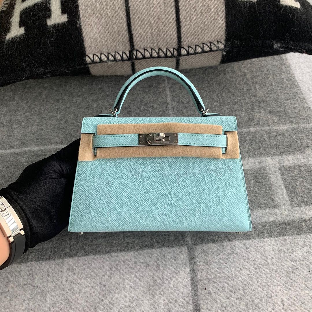 MINI KELLY II (20) EPSOM LEATHER BLEU BRUME WITH PALLADIUM HARDWARE (PHW)