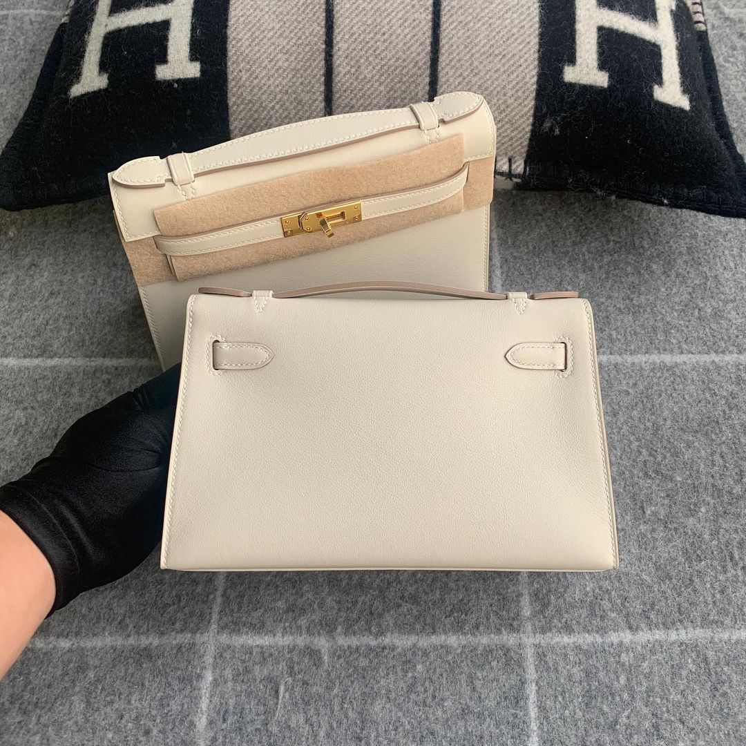 KELLY POCHETTE SWIFT LEATHER CRAIE WITH PALLADIUM HARDWARE (PHW)