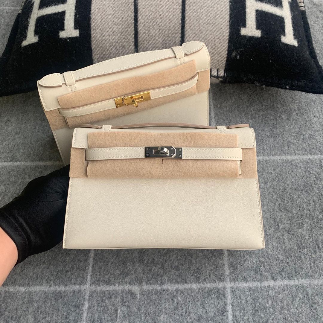 KELLY POCHETTE SWIFT LEATHER CRAIE WITH PALLADIUM HARDWARE (PHW)