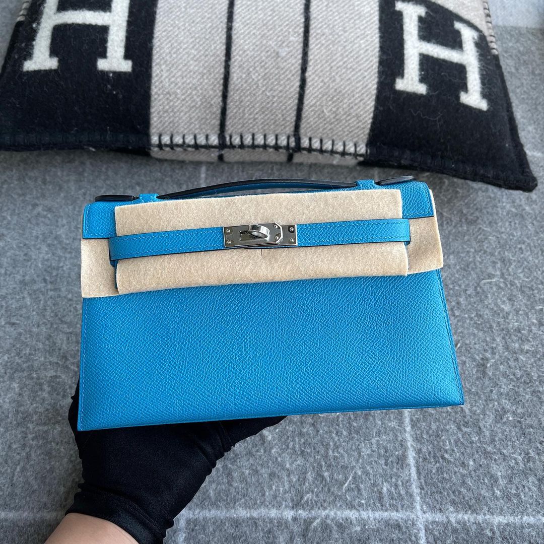 KELLY POCHETTE EPSOM LEATHER BLEU IZMIR WITH PALLADIUM HARDWARE (PHW)