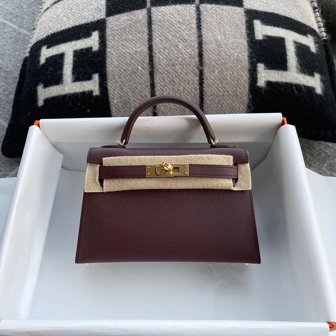 MINI KELLY II (20) EPSOM LEATHER BORDEAUX WITH GOLD HARDWARE (GHW)