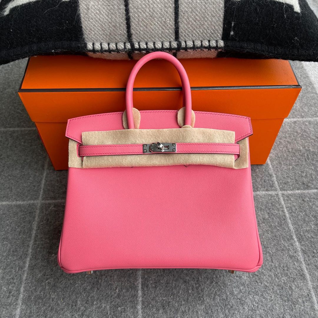 BIRKIN 25 SWIFT LEATHER ROSE AZALEE WITH PALLADIUM HARDWARE (PHW)