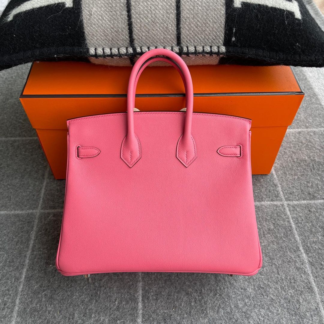 BIRKIN 25 SWIFT LEATHER ROSE AZALEE WITH PALLADIUM HARDWARE (PHW)