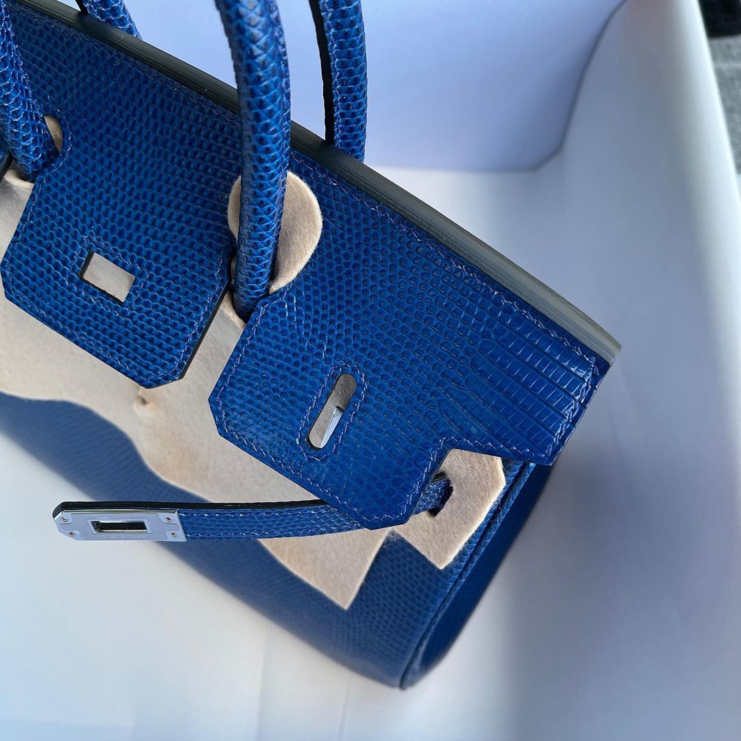 BIRKIN 25 LIZARD LEATHER 7T BLUE ELECTRIC WITH PALLADIUM HARDWARE (PHW)