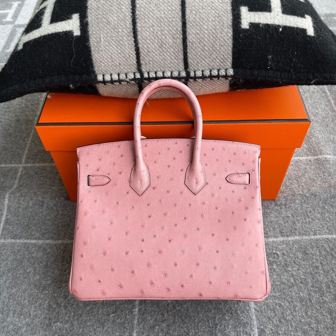 BIRKIN 25 OSTRICH LEATHER PINK TERRE CUITE WITH GOLD HARDWARE (GHW)