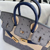 BIRKIN 25 OSTRICH LEATHER HSS BI-COLOR GRIS AGATE AND BLEU IRIS GOLD HARDWARE (GHW)