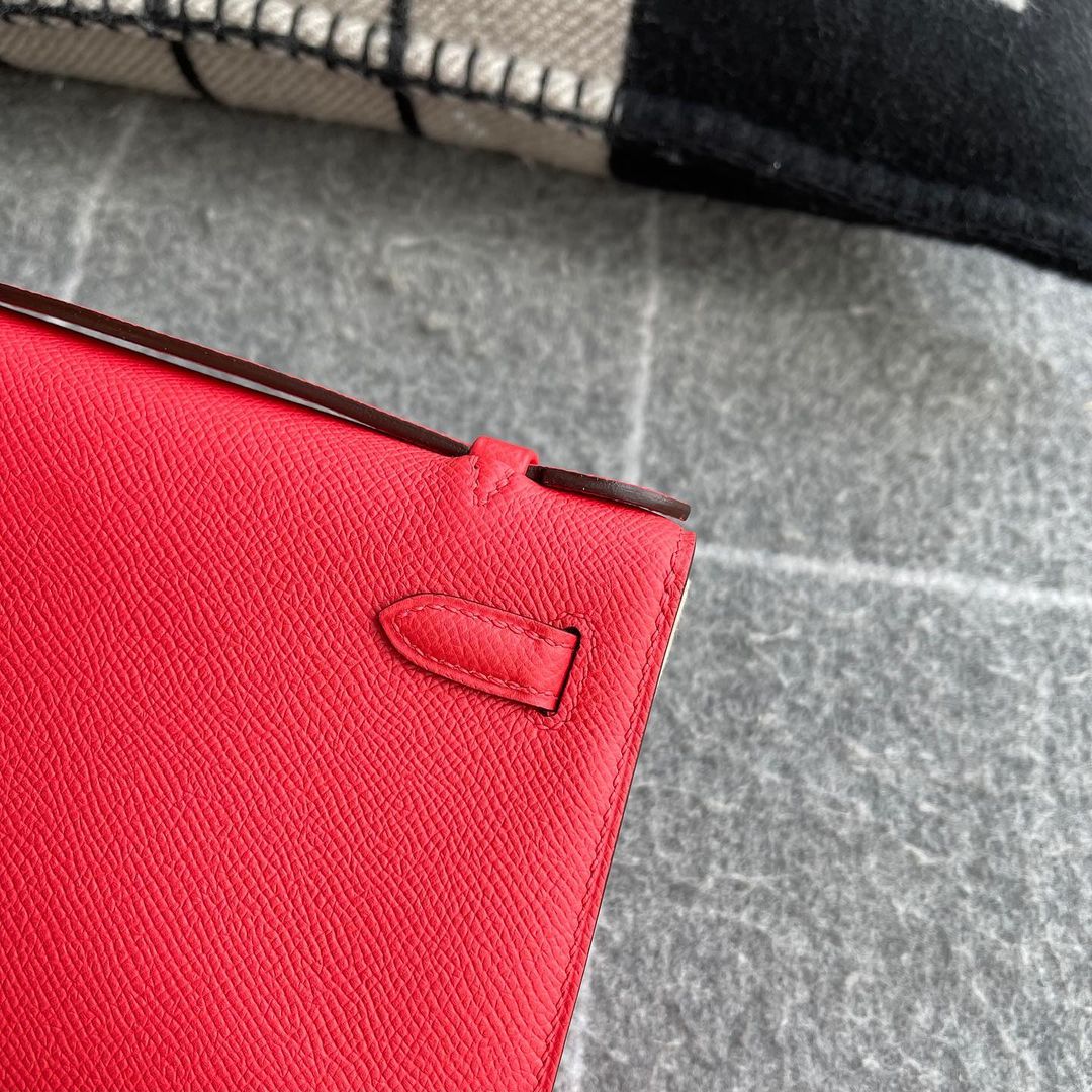 KELLY POCHETTE EPSOM LEATHER ROUGE TOMATE WITH PALLADIUM HARDWARE (PHW)