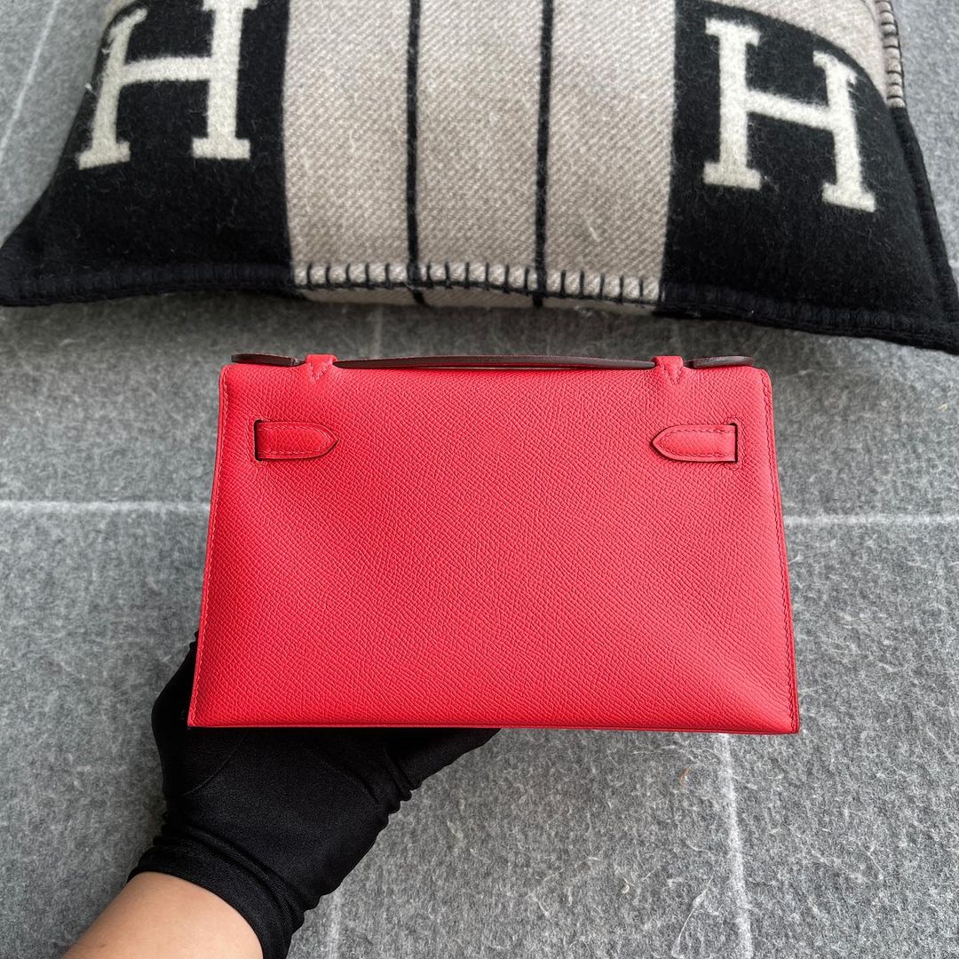 KELLY POCHETTE EPSOM LEATHER ROUGE TOMATE WITH PALLADIUM HARDWARE (PHW)