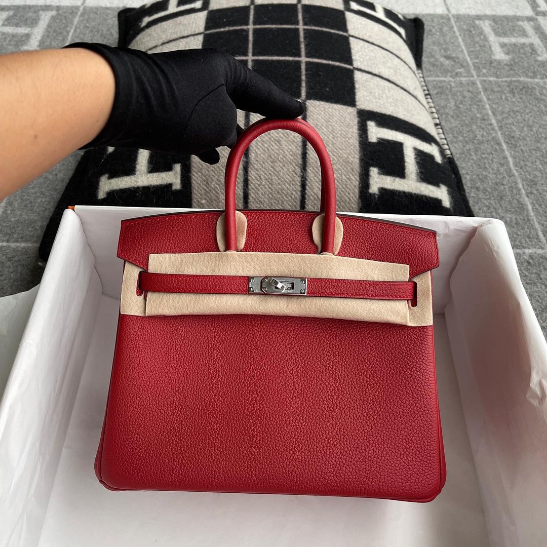 BIRKIN 25 TOGO LEATHER ROUGE CASAQUE WITH PALLADIUM HARDWARE (PHW)