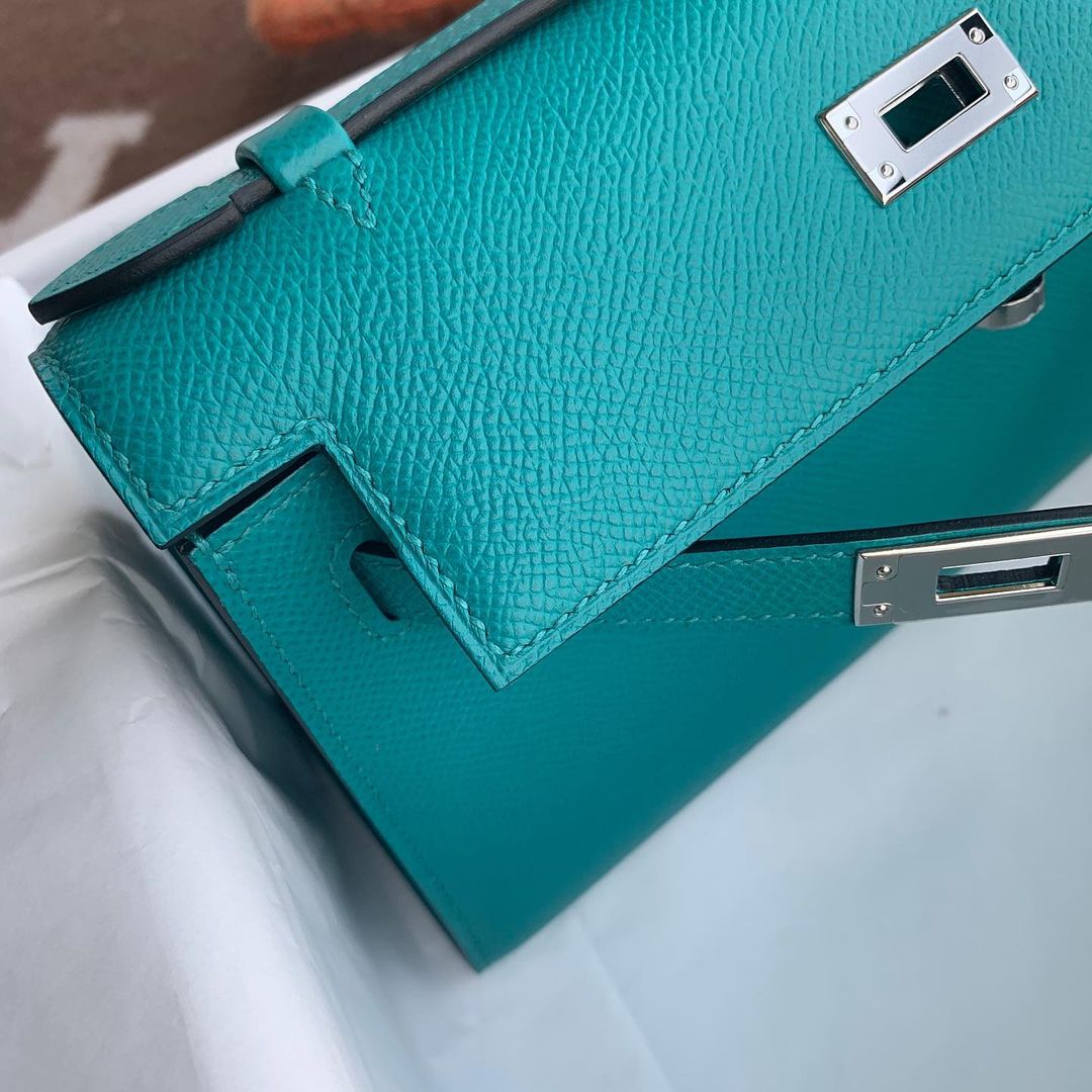 KELLY POCHETTE EPSOM LEATHER VERT VERONE WITH PALLADIUM HARDWARE (PHW)