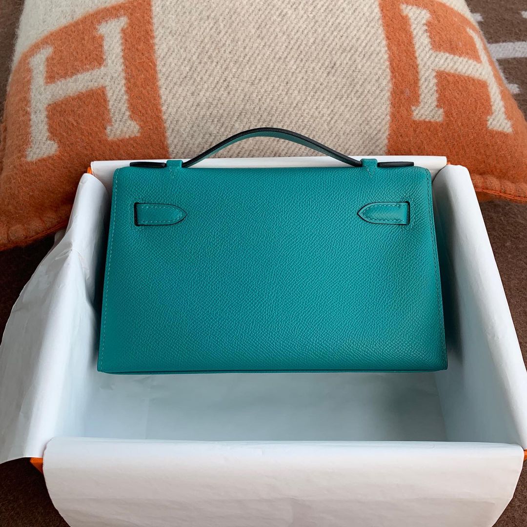 KELLY POCHETTE EPSOM LEATHER VERT VERONE WITH PALLADIUM HARDWARE (PHW)