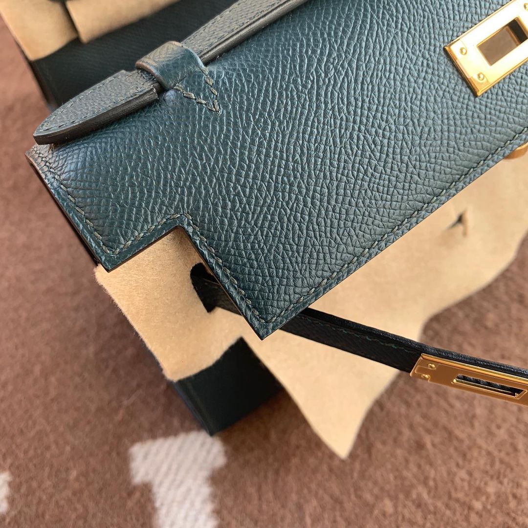 KELLY POCHETTE EPSOM LEATHER VERT CYPRESS  WITH GOLD HARDWARE (GHW)