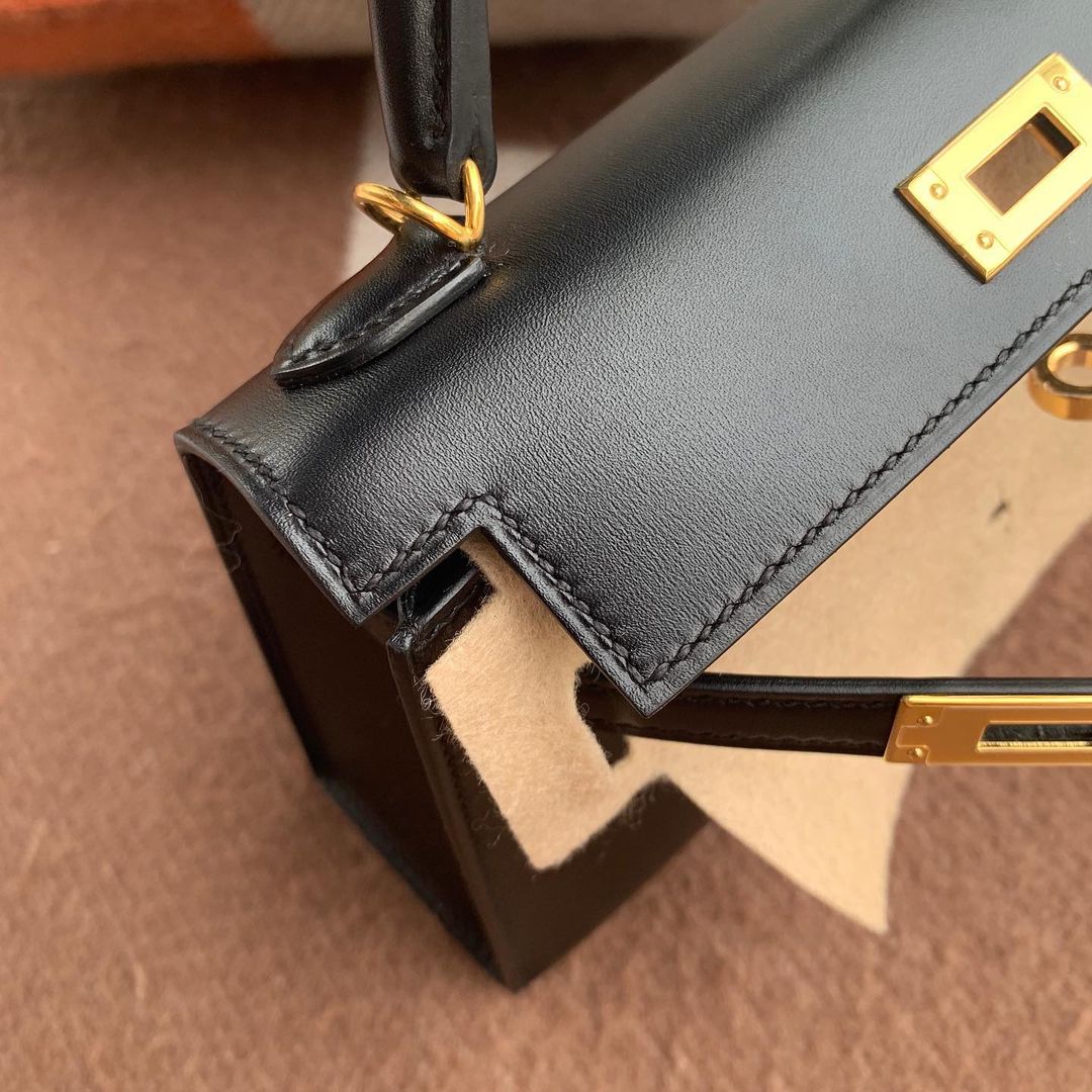 MINI KELLY II (20) BLACK BOX LEATHER WITH GOLD HARDWARE (GHW)